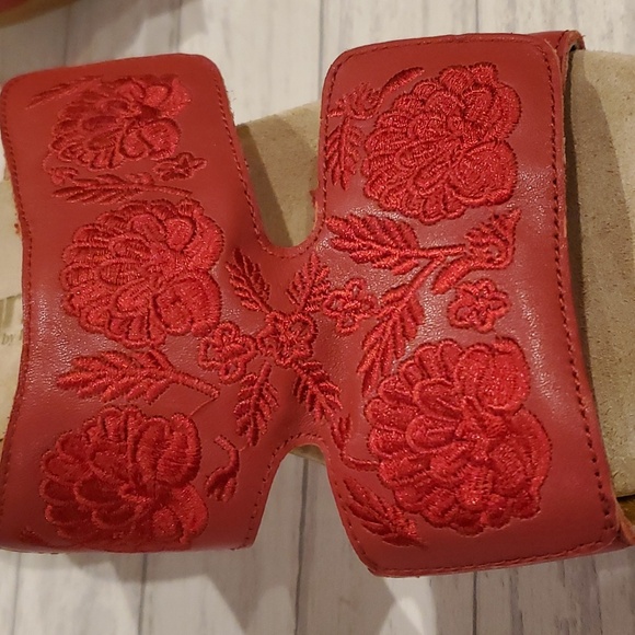 Alegria | Lin Red Floral Embroidered Leather Slide Sandals | Size 9 - Picture 5 of 15